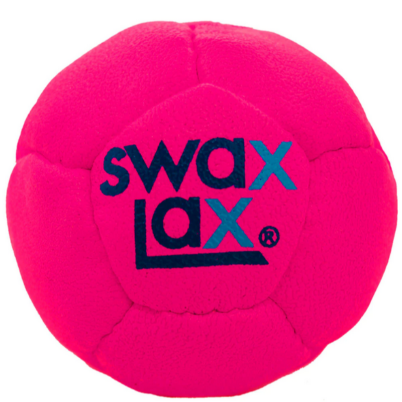 Original Swax Lax Lacrosse Training Ball showing 'Swax Lax' logo neon pink