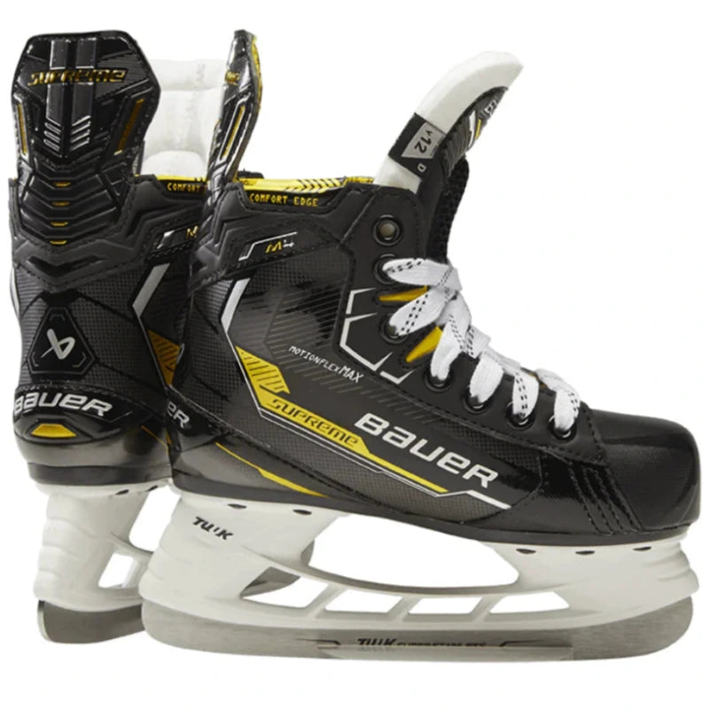 Bauer Hockey Skates Bauer Supreme M4 Youth (player) Black Yellow back of one skate and the side facing right of the other