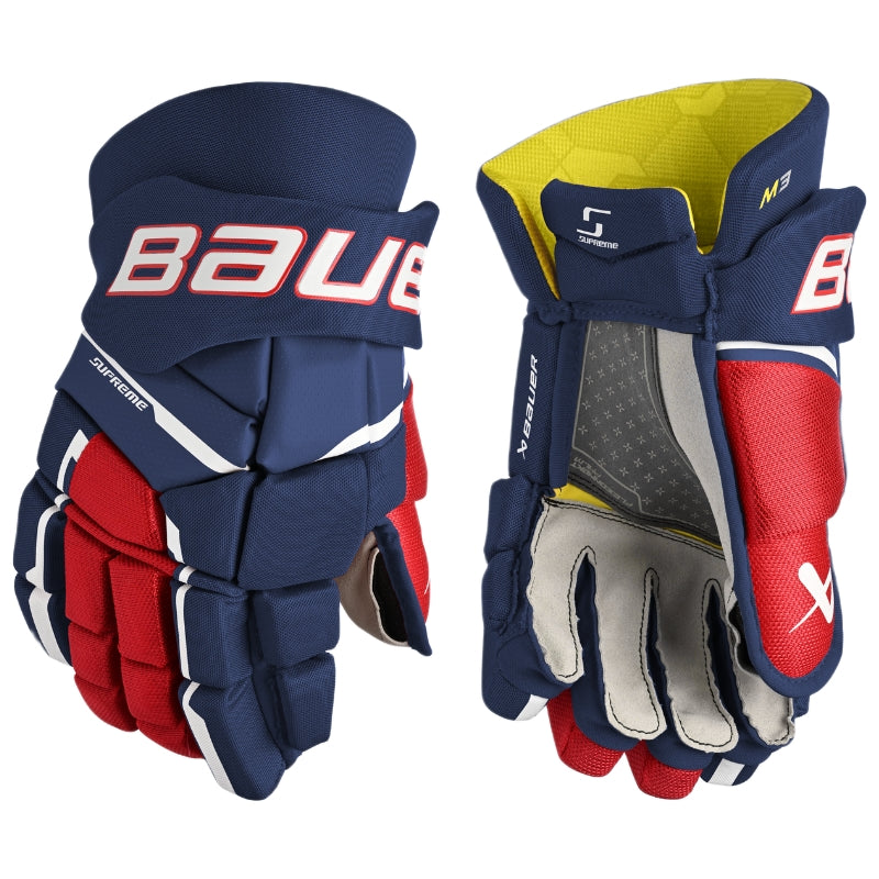 Bauer Hockey Protective Gear Bauer Supreme M3 Hockey Gloves Senior 2023 Navy Red White