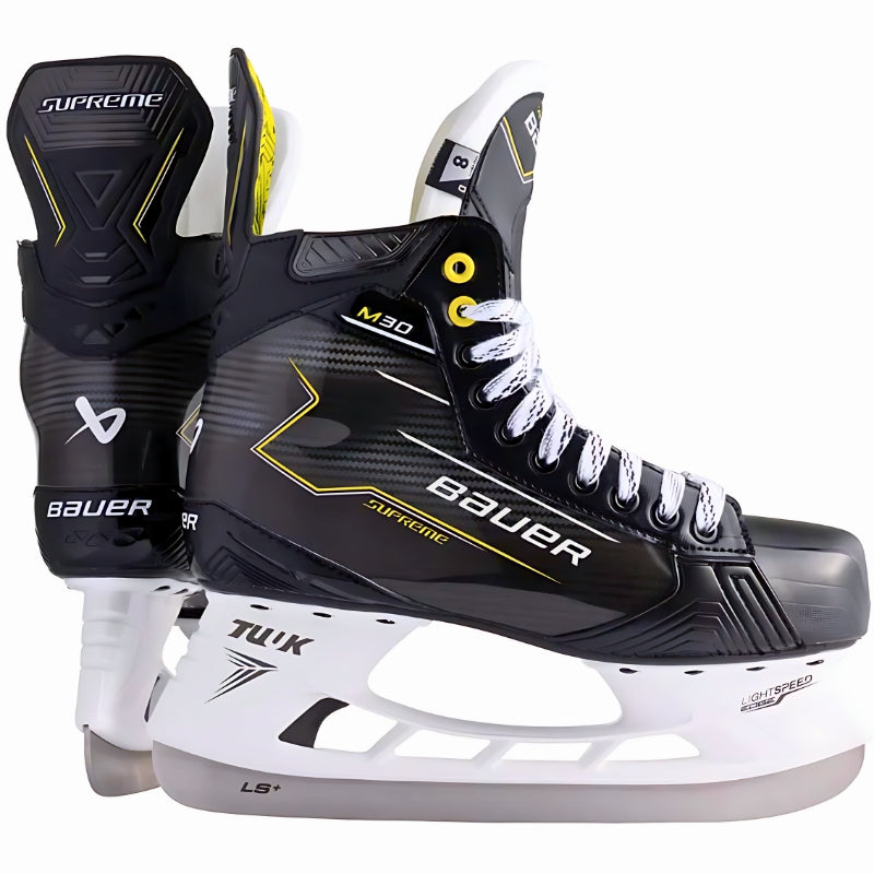 Bauer Hockey Skates Bauer Supreme M30 Senior (2024) Black Yellow back of one skate and the side facing right of the other
