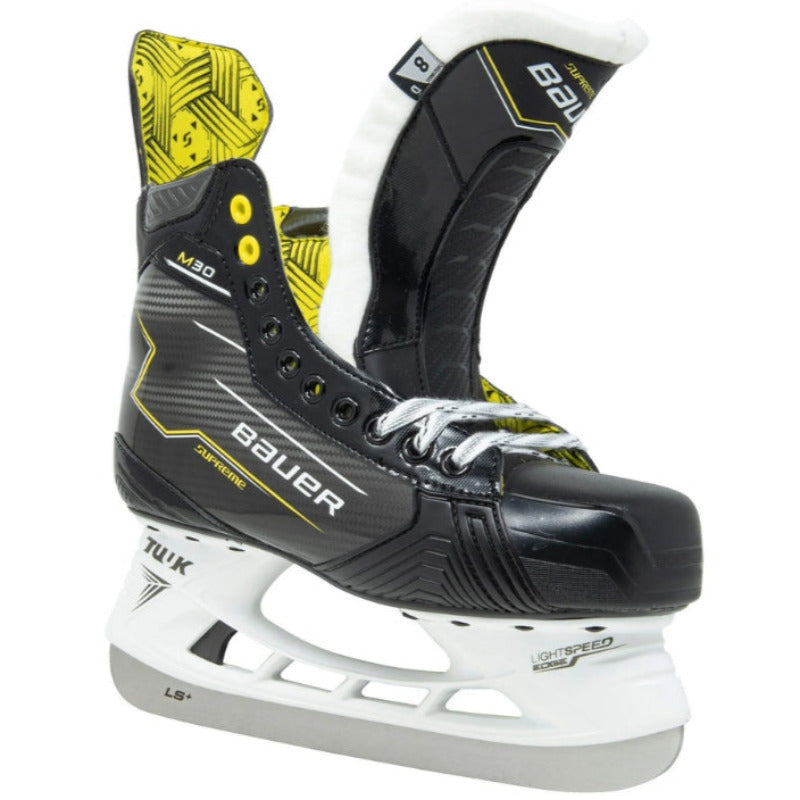 Bauer Hockey Skates Bauer Supreme M30 Senior (2024) Black Yellow side front with tongue pulled forward facing right