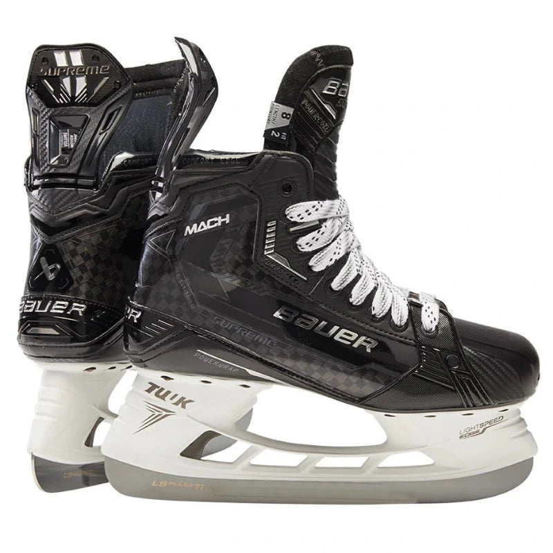 Bauer Hockey Skates Bauer Supreme Mach Senior Black back of one skate and the side of the other facing right