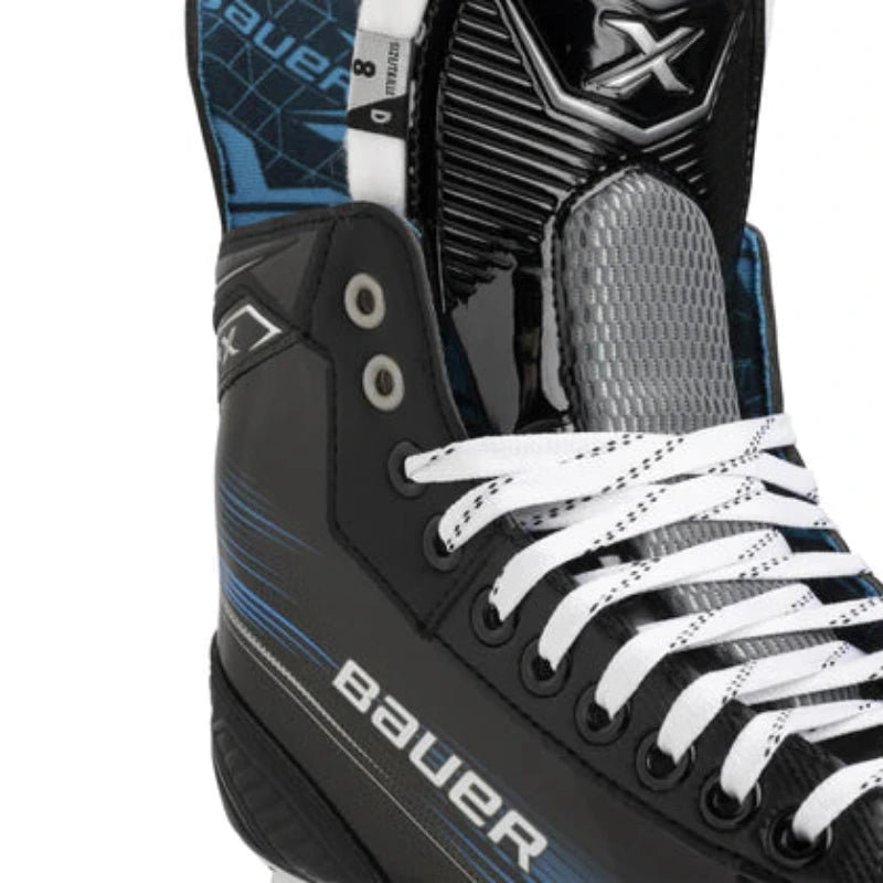 Bauer Hockey Skates Bauer X Junior (2023) Black Blue close-up of tongue and laces facing right