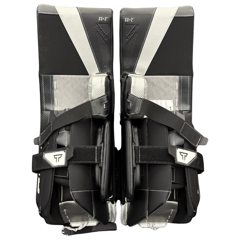 CCM Hockey Goalie Protective Gear CCM Tacks Pro Custom Hockey Goalie Leg Pads White Black Silver S26