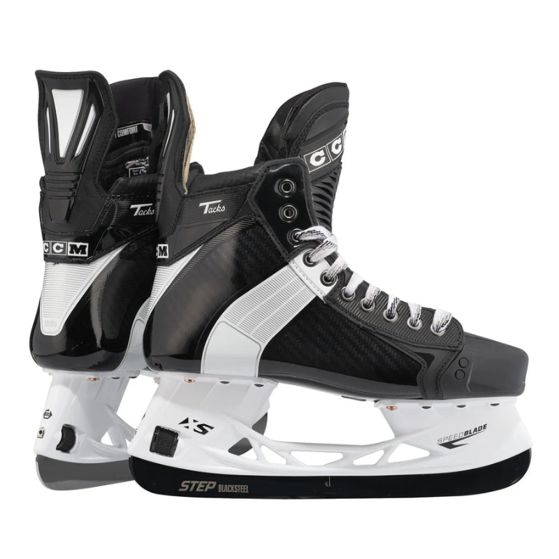 CCM Tacks 652 Pro Hockey Skates Senior back of one skate and side of the other pointing right