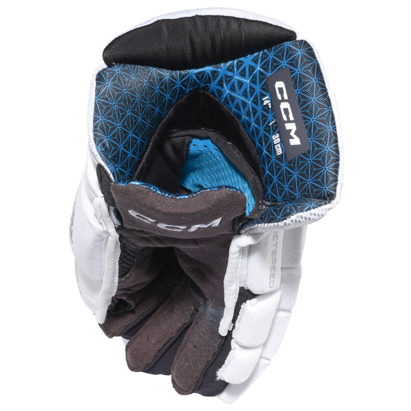 CCM Hockey Protective Gear CCM JetSpeed FT8 PRO White Hockey Gloves Senior HGFT8PROWH-SR