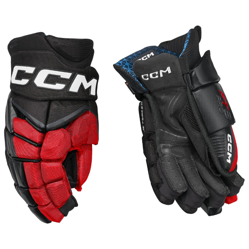 CCM Hockey Protective Gear CCM JetSpeed FT8 Pro Hockey Gloves Senior HGFT8PRO-SR Black Red White