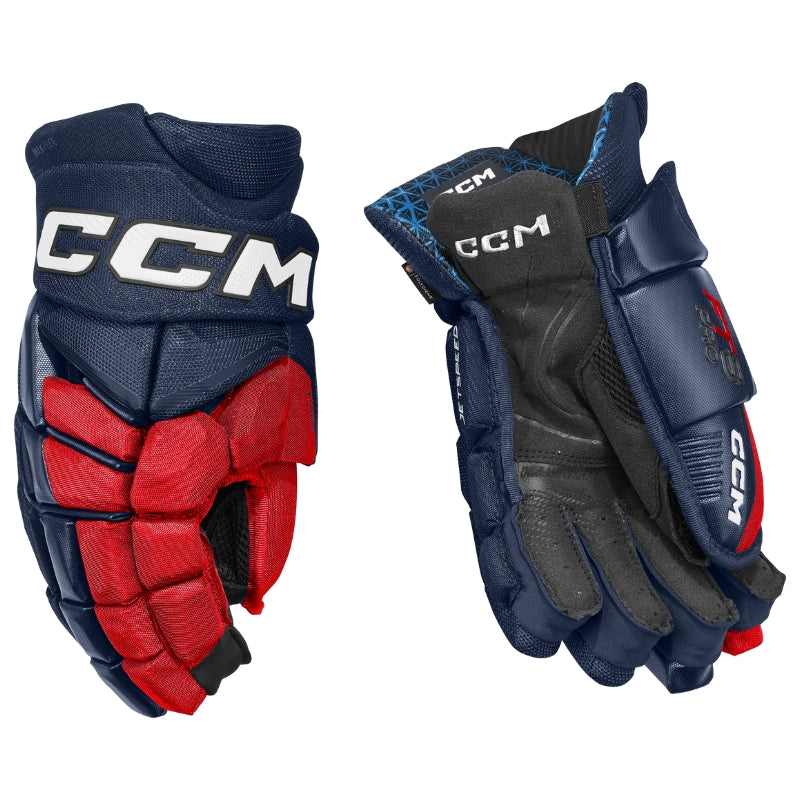 CCM Hockey Protective Gear CCM JetSpeed FT8 Pro Hockey Gloves Senior HGFT8PRO-SR Navy Red White