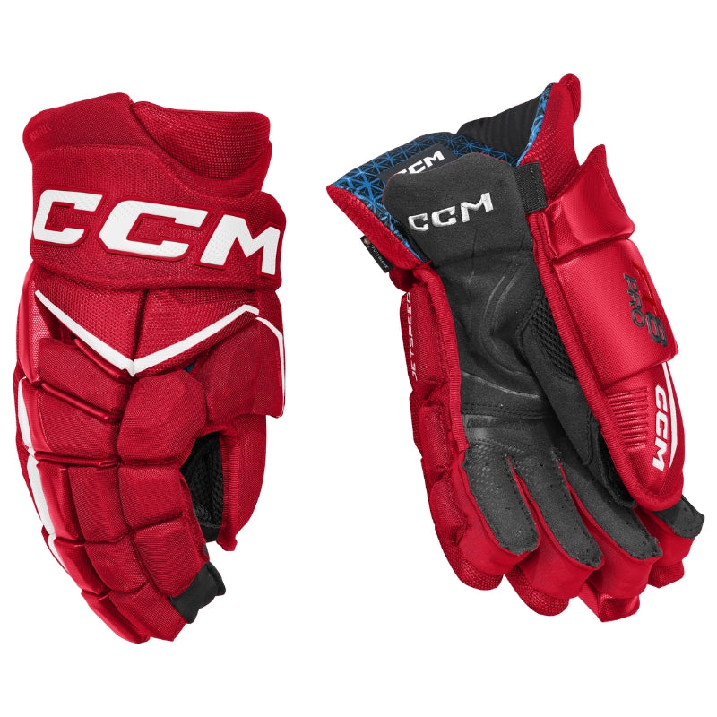 CCM Hockey Protective Gear CCM JetSpeed FT8 Pro Hockey Gloves Senior HGFT8PRO-SR Red White