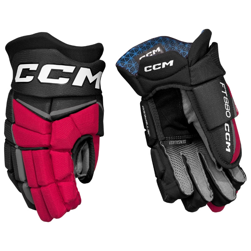 CCM Hockey Protective Gear CCM Jetspeed FT880 Hockey Gloves Junior 2025 HGFT880-JR Black Red White