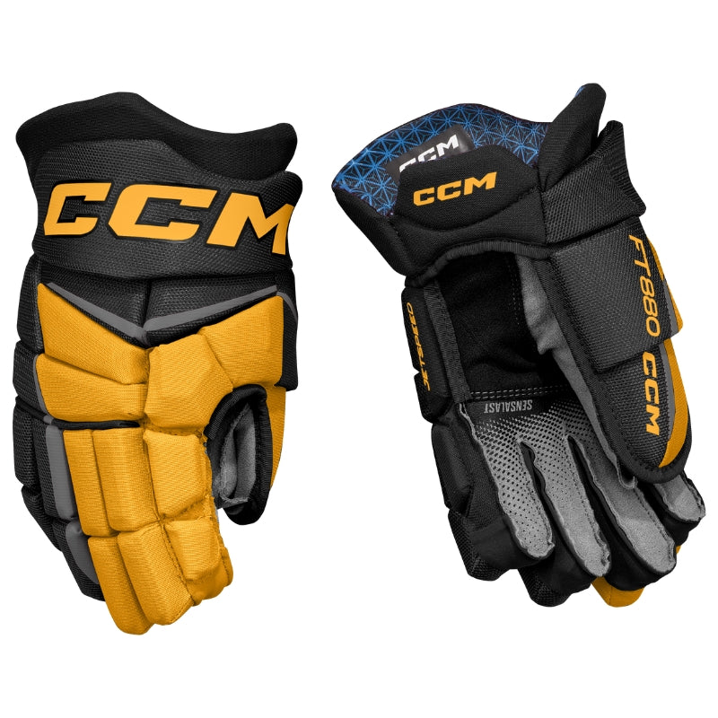 CCM Hockey Protective Gear CCM Jetspeed FT880 Hockey Gloves Junior 2025 HGFT880-JR Black Sunflower