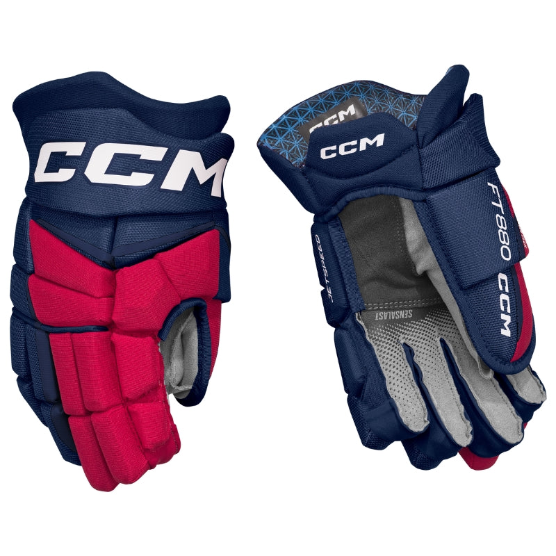 CCM Hockey Protective Gear CCM Jetspeed FT880 Hockey Gloves Junior 2025 HGFT880-JR Navy Red White