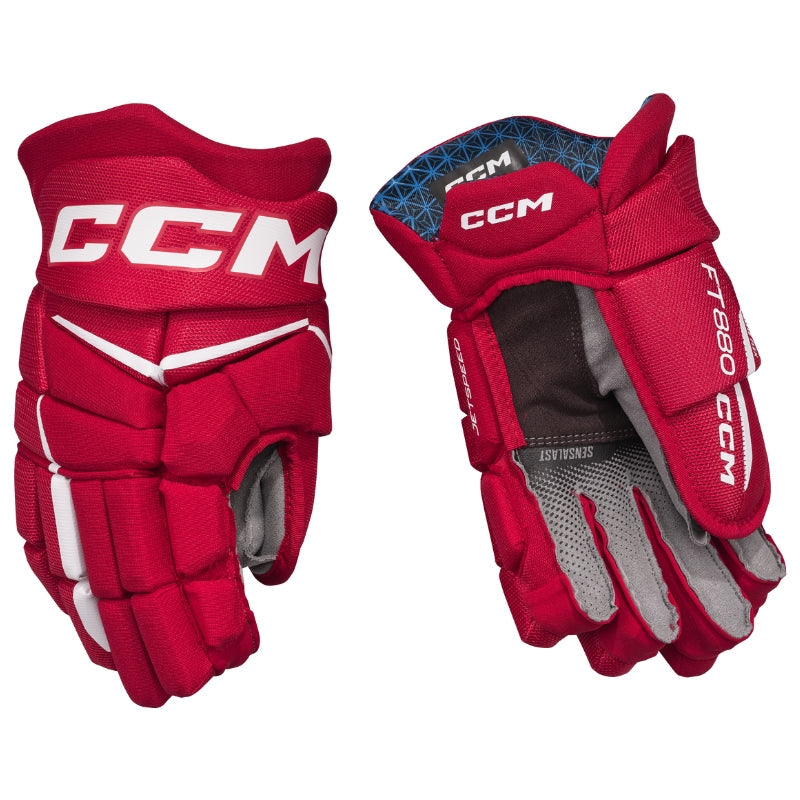 CCM Hockey Protective Gear CCM Jetspeed FT880 Hockey Gloves Junior 2025 HGFT880-JR Red White