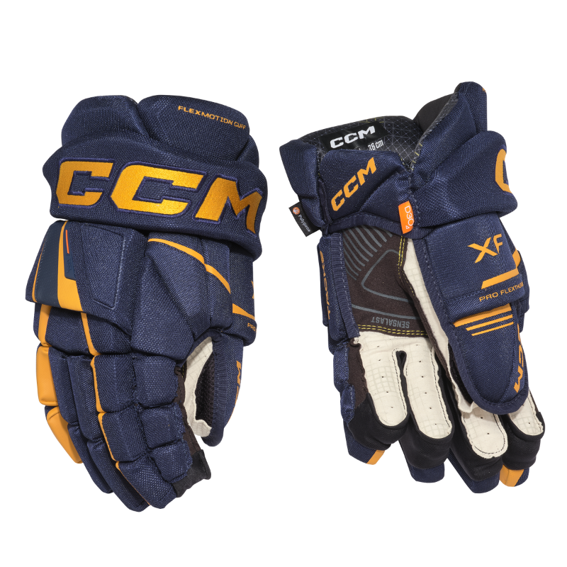 CCM Hockey Protective Gear CCM Tacks XF Hockey Gloves Junior 2024 Navy Sunflower