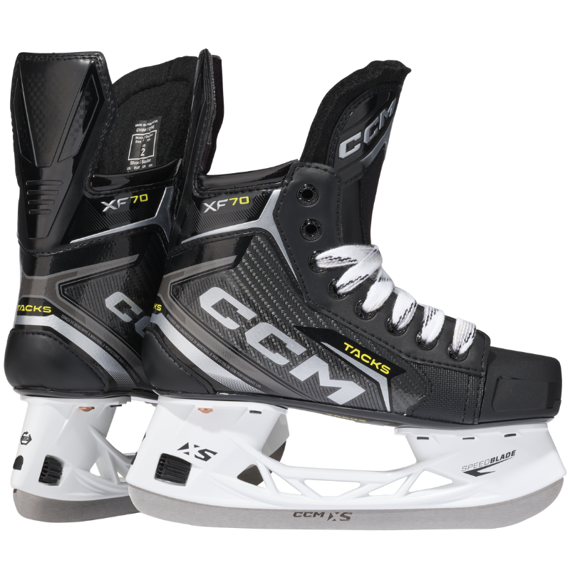 CCM Hockey Skates CCM Tacks XF 70 Junior (2024) Black back of one skate and the side facing right of the other one