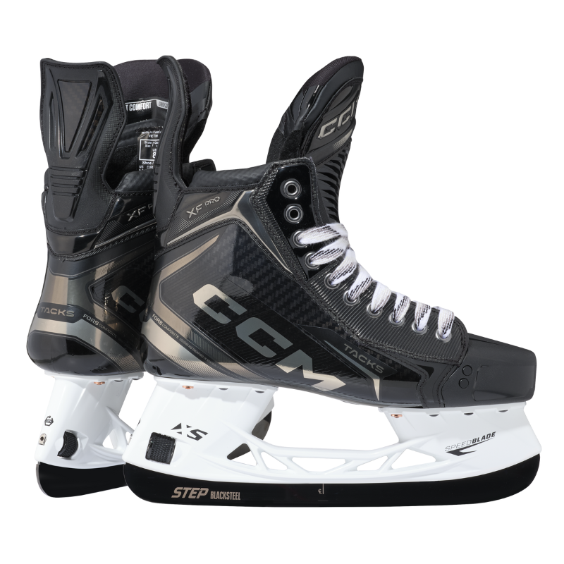 CCM Hockey Skates CCM Tacks XF Pro Intermediate (2024) Black Gray back of one skate and the side facing right of the other