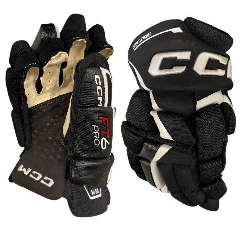 CCM Jetspeed FT6 Pro Hockey Gloves Senior 2023 black/white front (palm) of right glove and back of left glove