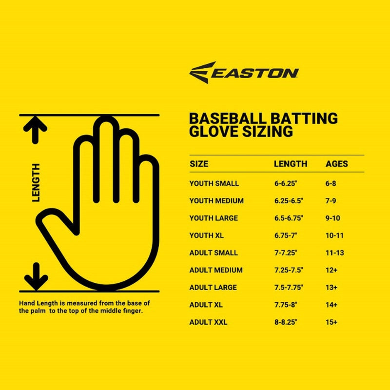 Easton Baseball Gloves Easton Walk-Off Ethos Batting Gloves Adult Size Chart WO25BG