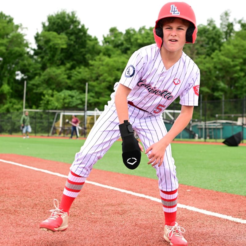 EvoShield Baseball Sliding Mitts EvoShield Youth Sky Blue Pink Navy Red Black pose WB57338