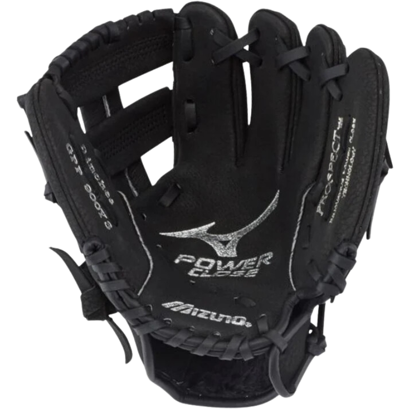Mizuno Baseball Glove Mizuno Prospect Series Powerclose 9-inch Youth black front (palm) pointing up