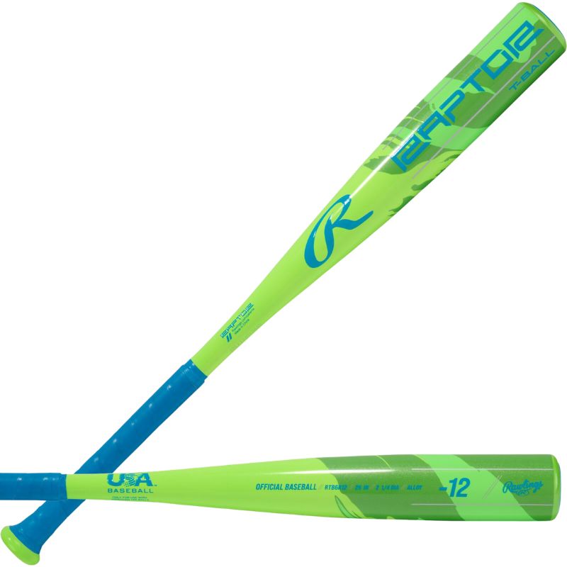 Rawlings Baseball Bats Rawlings Raptor 2 1/4-inch (-12) T-Ball (2026) Youth 24-26" Neon Green/Blue RTB6R12