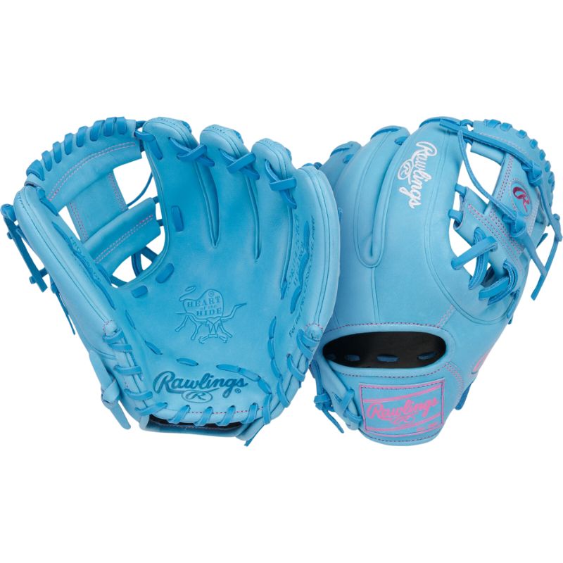 Rawlings Baseball Gloves Rawlings Heart of the Hide 11.5-inch Columbia Blue Infield Adult Blue/Pink front (palm) and back PROR314-2CBCB