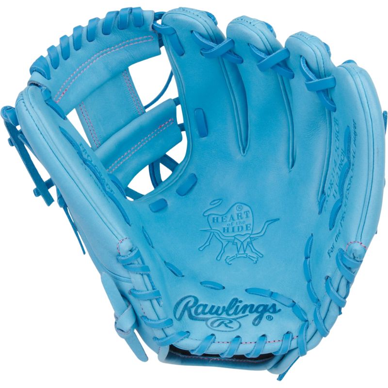 Rawlings Baseball Gloves Rawlings Heart of the Hide 11.5-inch Columbia Blue Infield Adult Blue/Pink front (palm) PROR314-2CBCB