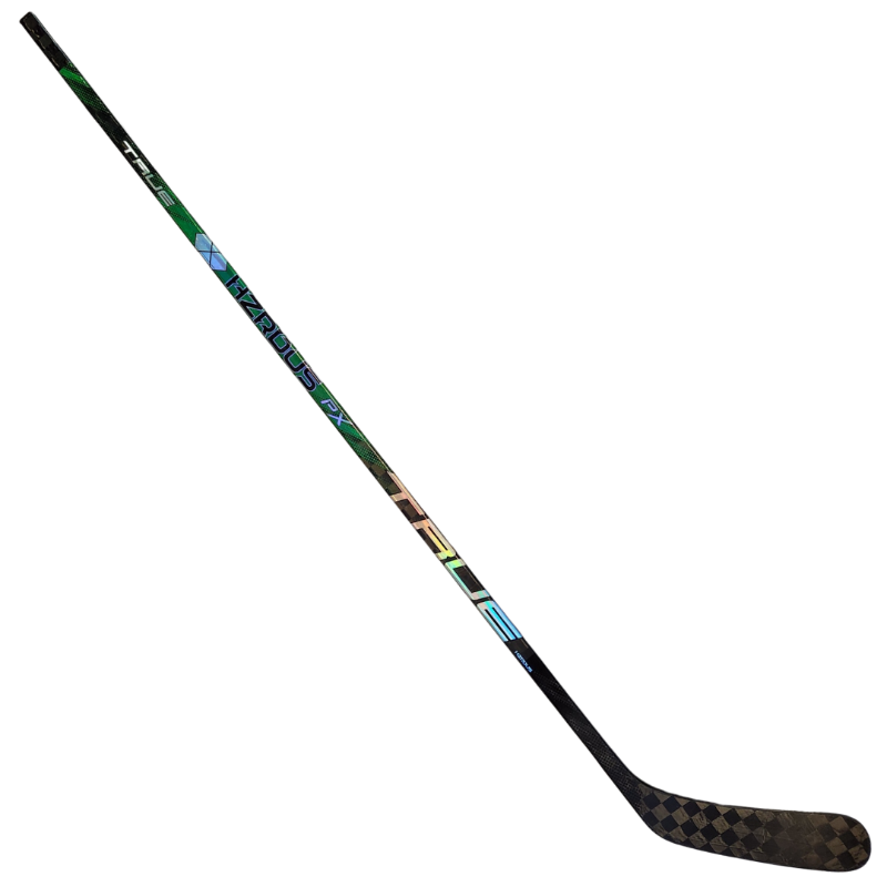 True Hzrdus PX Pro Stock Hockey Stick Buffalo Sabres Max Strbak 64" side diagonal with blade pointing right
