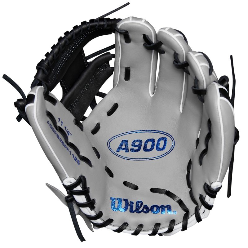Wilson Baseball Gloves Wilson A900 PF1125 Pedroia Fit 11.25" Infield (2024) Youth Gray/Black/Royal WBW1025691125 RHT Right-hand throw
