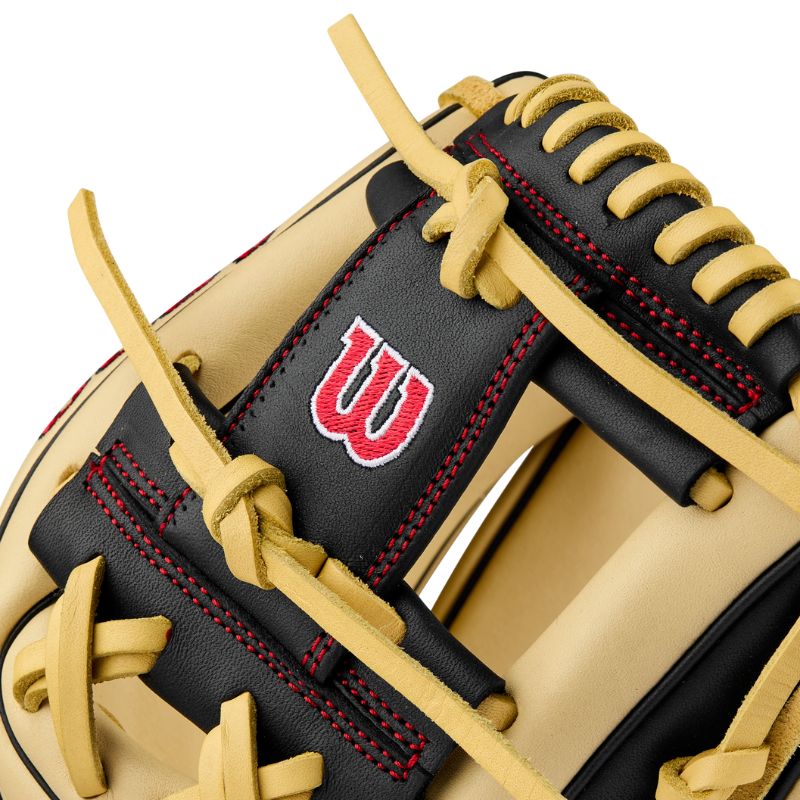 Wilson Baseball Gloves Wilson A900 PF115 Pedroia Fit 11.5-inch Infield (2024) Youth Blonde/Black/Red WBW102570