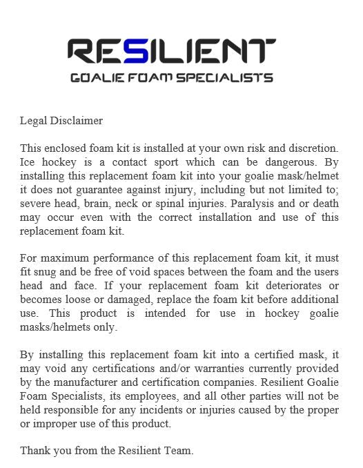 Resilient Foam CCM 9000/1.9 Universal Goalie Mask Padding Kit