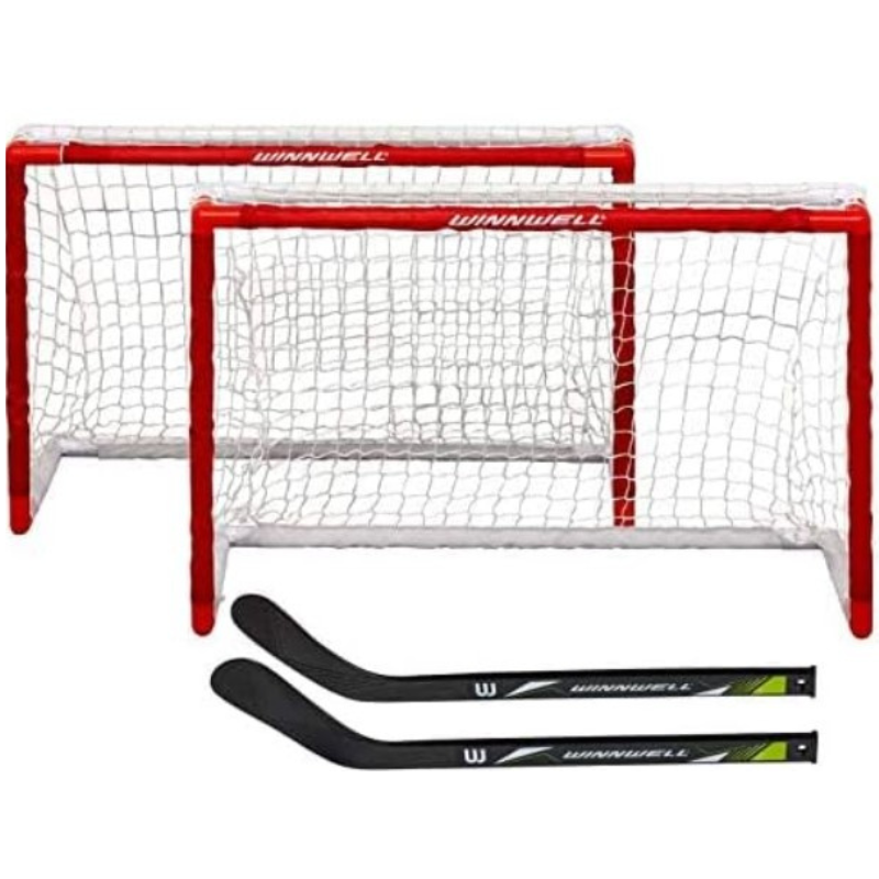 Winnwell Double PVC Mini Net Set with 2 Sticks & Ball front showing 2 nets and 2 sticks