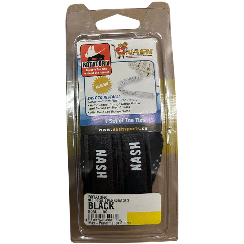Nash Rotator X Goalie Toe Ties in clear plastic packaging black