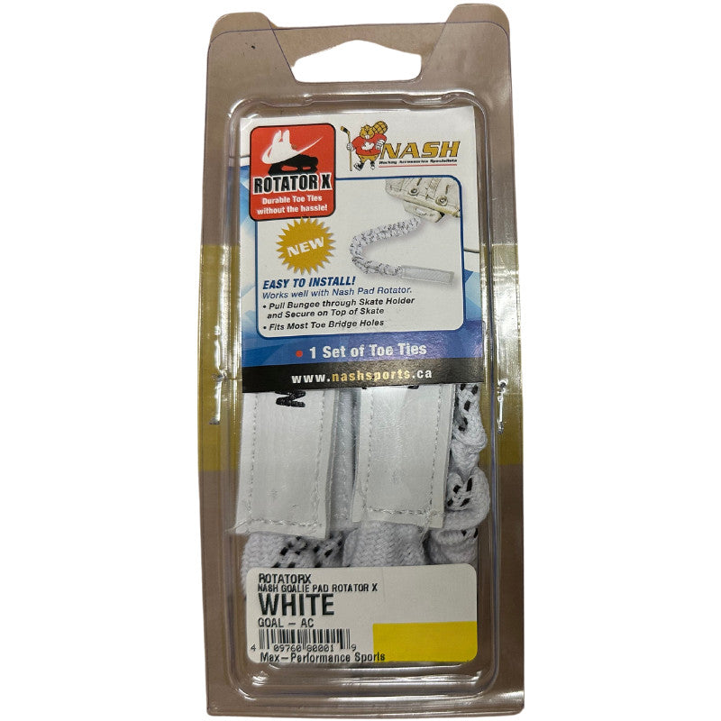 Nash Rotator X Goalie Toe Ties in clear plastic packaging white